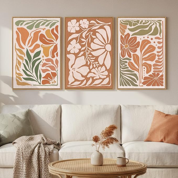3 Piece Framed Boho Floral Wall Art