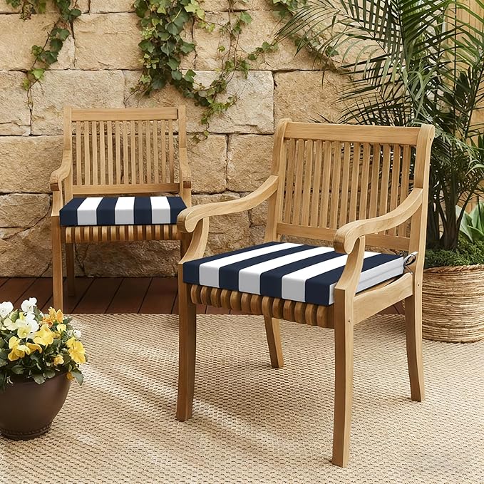 LVTXIII Outdoor Seat Cushions Set of 4 Square Corner Chair Cushions with Ties, Patio Chair Pads for Home Office and Patio Garden Furniture Decoration 19"x19"x2", Cabana Navy