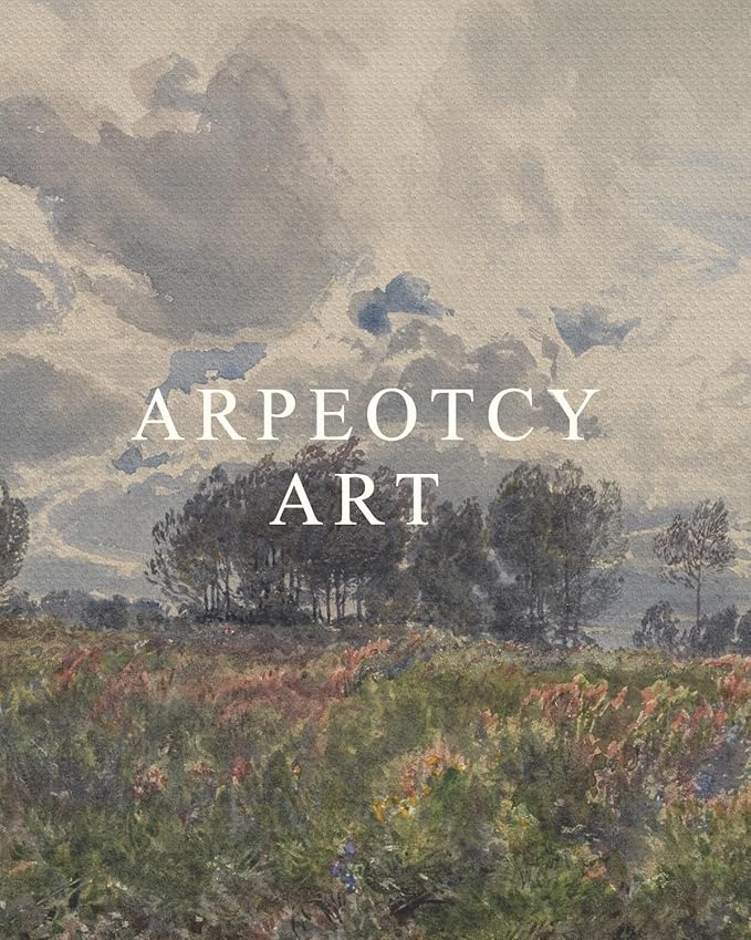 ARPEOTCY Extra Large Vintage Framed Wall Art, 36x54 Inch Farmhouse Retro Watercolor Sky Field Landscape Hanging Wall Art, Large Rustic Canvas Home Decor Aesthetic for Living Room Bedroom Office