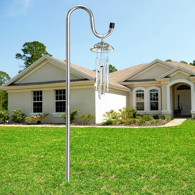 COCONUT 78 Inch Shepherds Hook for Bird Feeder, 5/8 Inch Width Heavy Duty Adjustable Outdoor Shepherd Hooks with 5-Prong Base for Lanterns Planting Hanger Weddings Decor, Silver