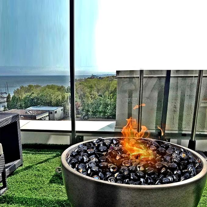 Mr. Fireglass 10 Pounds Blended Fire Glass Diamonds for Fireplace Fire Pit & Lanscaping - 1 inch High Luster Onyx Black Fire Rocks (Pack of 2)