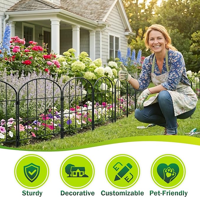 25 Pack Decorative Garden Fence Panels – 27.08ft (L) x 24"(H) Garden Fencing Dog Fence No-Dig Animal Barrier Fence Rustproof Metal Arched Garden Edging for Yard Patio Outdoor Decor Flower Bed