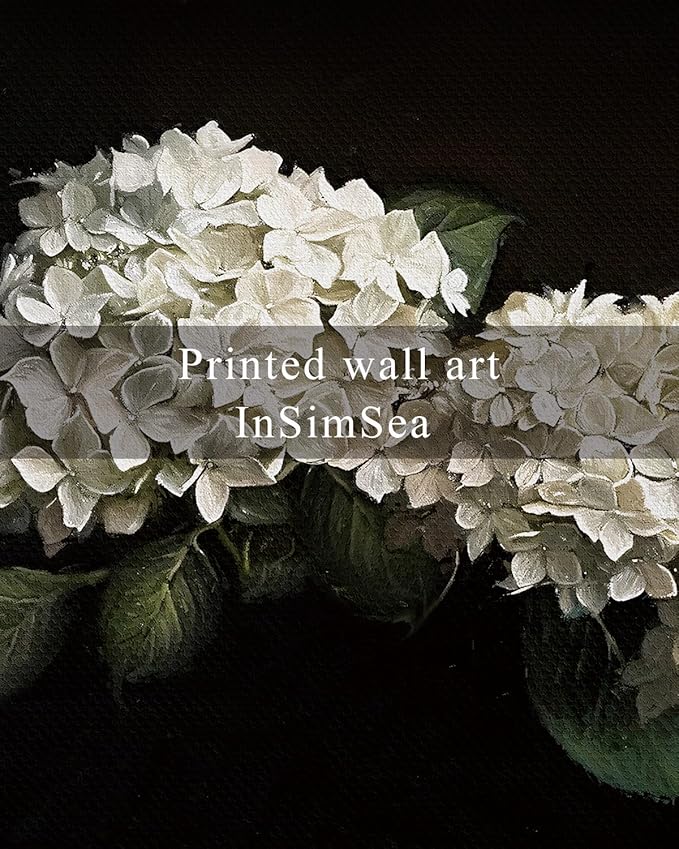 InSimSea Framed Canvas Prints Art Vintage Decor, Flower Moody Hydrangea Still Life Painting Room Decor Aesthetic, Farmhouse Art, Botanical Floral Wall Pictures for Bedroom Kitchen Shelf, 12x16inch