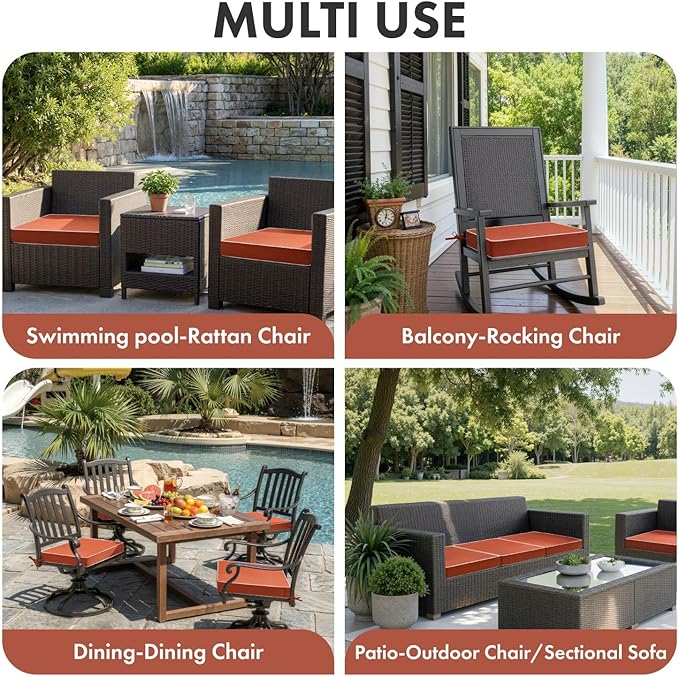 MIULEE Orange Outdoor Bench Cushion Set of 1, 48x18x3 Inch Waterproof Patio Seat Cushions for Swing and Outdoor Furniture Couch Sofa, 3 Year Color Fastness High Density Foam with Adjustable Ties