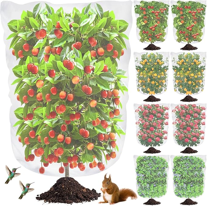 Mckanti 8 Pack Bird Netting for Blueberry Bushes, 3.2Ã5.2Ft Tree Netting Barrier Plant Cover Bags with Drawstring, Blueberry Bush Netting Cover for Garden to Protect Blueberry Fruit Flower Plants