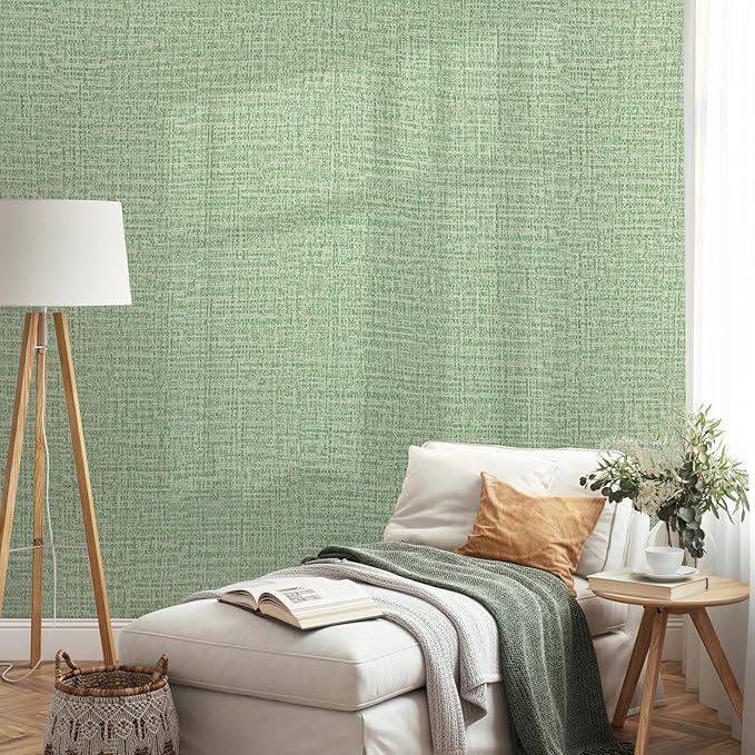 Guvana Grasscloth Peel and Stick Wallpaper Green Textured Contact Paper Modern