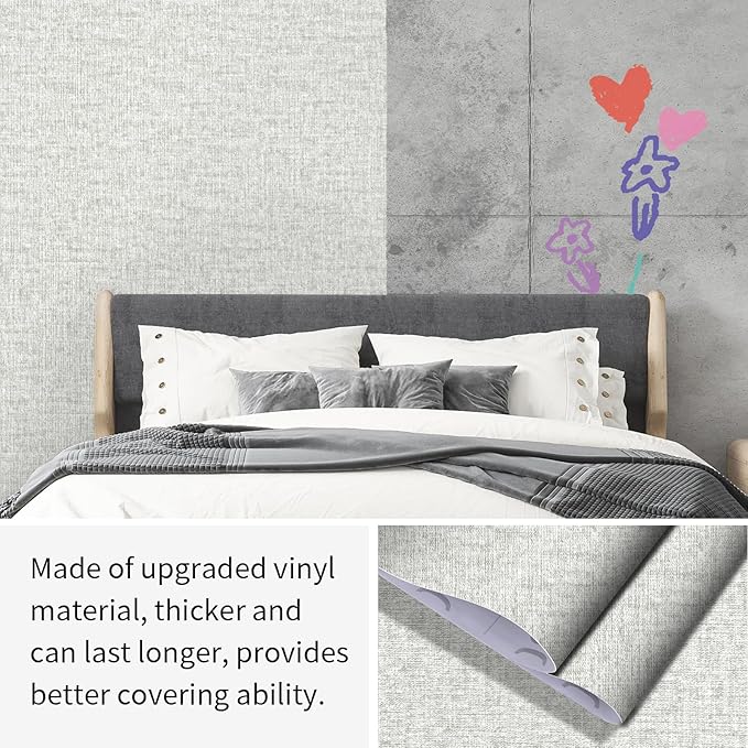 Grey Grasscloth Peel and Stick Wallpaper, Textured Vintage Contact Paper