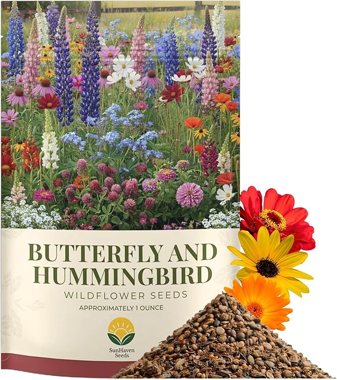 Butterfly and Hummingbird Wildflower Mix â 30,000+ Seeds â 1 oz Bulk Extra Large Resealable Packet â Non-GMO Open Pollinated Wildflower Seeds