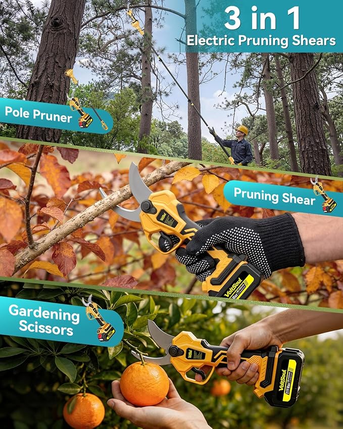 2-in-1 Electric Pruning Shears Cordless with Extension Pole:Electric Tree Pruner with 1.6 Inch Cutting Diameter,12.8Ft Reach,Dual 4.0Ah Battery powered pruner for High Branch Cutter&Tree Trimming