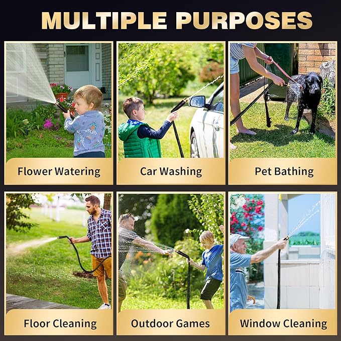 Garden Hose 75 ft Water Hose Flexible Heavy Duty Outdoor Lightweight No Kink Long Non-Expandable High Pressure Flat Hoses Pipe 100’ Strong 3/4’’ Brass Fitting for Outside Yard Lawn Car Wash