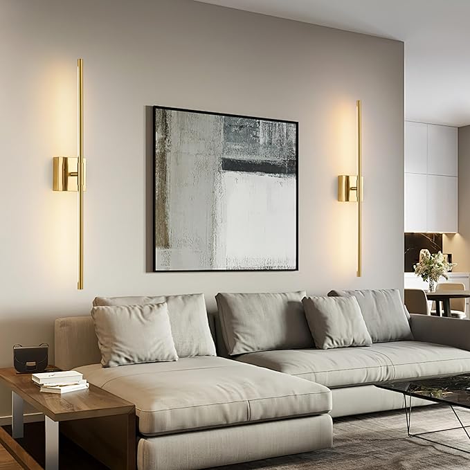 Morauroral 30″ Gold Battery Operated Wall Sconces Set of 2, Dimmable Wall
