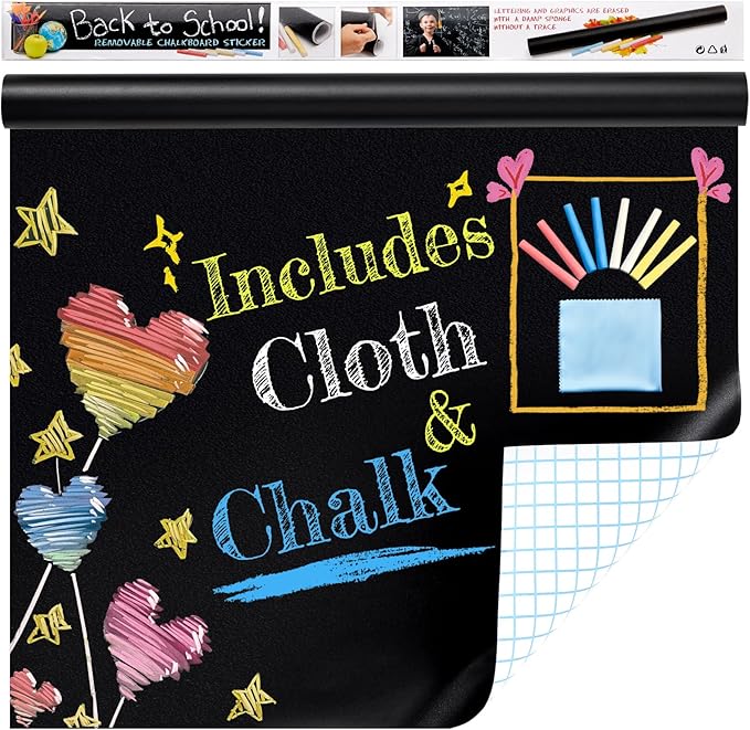 Chalkboard Wallpaper Peel and Stick, 35.4"x118.1" Blackboard Contact Paper Self