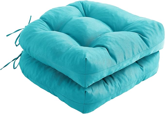 IPYNBAP Outdoor Chair Cushions Set of 2, Patio Chair Cushions with Ties, 19x19+5â Tufted Outdoor Seat Cushions, Waterproof Patio Furniture Cushions, Outdoor Dining Chair Pads, Teal