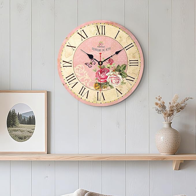 VIKMARI Home 14 Inch Battery Operated Silent Non-Ticking Vintage Wall Clock