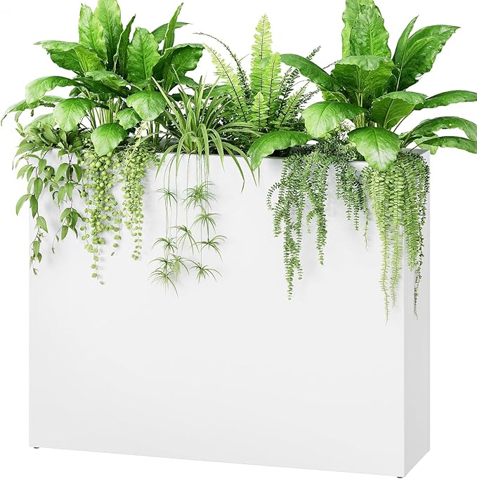 Stoog 38" Large Planters for Outdoor Plants, All-Weather Rectangular Metal Planter Box with Removable Insert Shelf, and Modern Design â Ideal for Plants, Flowers, Vegetables, Garden, White