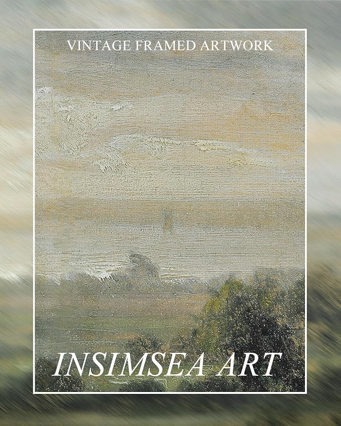 InSimSea Extra Large Framed Vintage Wall Art, Living Room Country Farmhouse Decor, Wild Field under Sky Landscape Paintings, Canvas Prints, Scenery Long Picture for Bedroom Above of Bed,20x40inch
