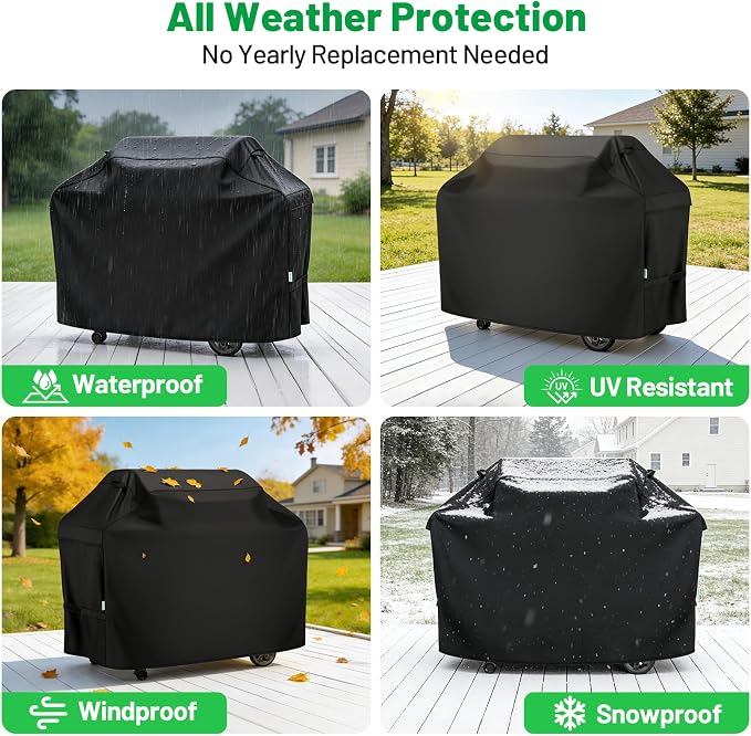 Grill Cover for Outdoor Grill 65 Inch, Arborlily Heavy Duty Waterproof Gas BBQ Grill Cover for Weber, Char-Broil, Nexgrill, Windproof BBQ Barbecue Cover with Straps/Air Vents & Handles, Black