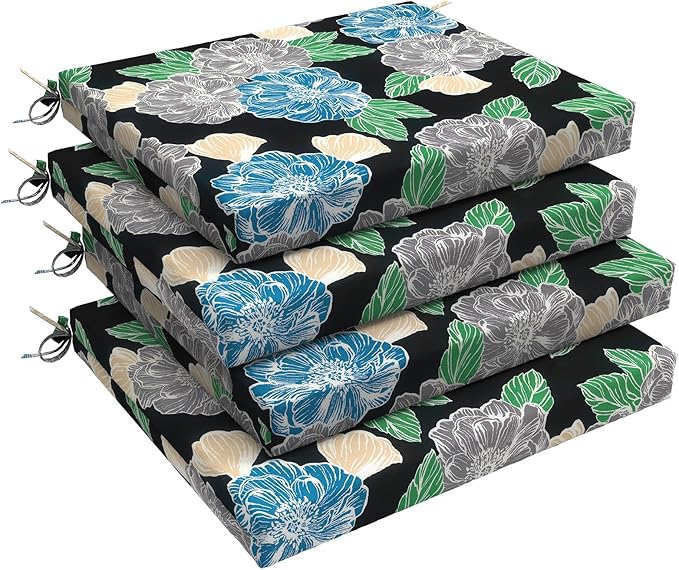 LVTXIII Outdoor Seat Cushions Set of 4 Square Corner Chair Cushions with Ties, Patio Chair Pads for Home Office and Patio Garden Furniture Decoration 18.5"x16"x2", Peony Garden