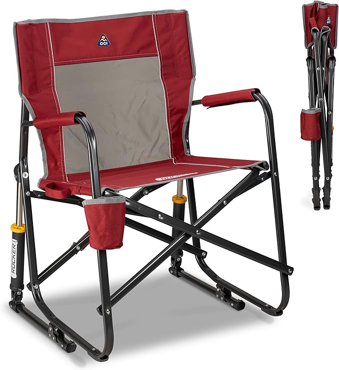GCI Outdoor Freestyle Rocker Camping Chair | Portable Folding Rocking Chair with Solid, Durable Armrests, Drink Holder & Comfortable Backrest â Cinnamon