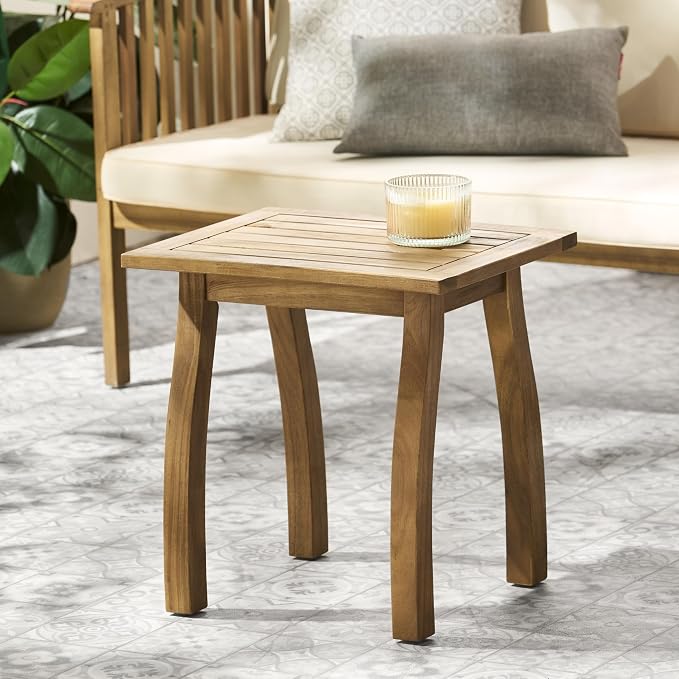 Christopher Knight Home Selma Acacia Wood Outdoor Side Table, Decorative Rectangular Small Accent Table, Weather Resistant Patio End Table for Balcony Beach Pool Side, Slatted Design, Natural Stained