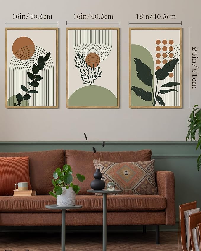PHOPAGO Boho Plant Wall Art Green Botanical Bohemain Framed Wall Printing