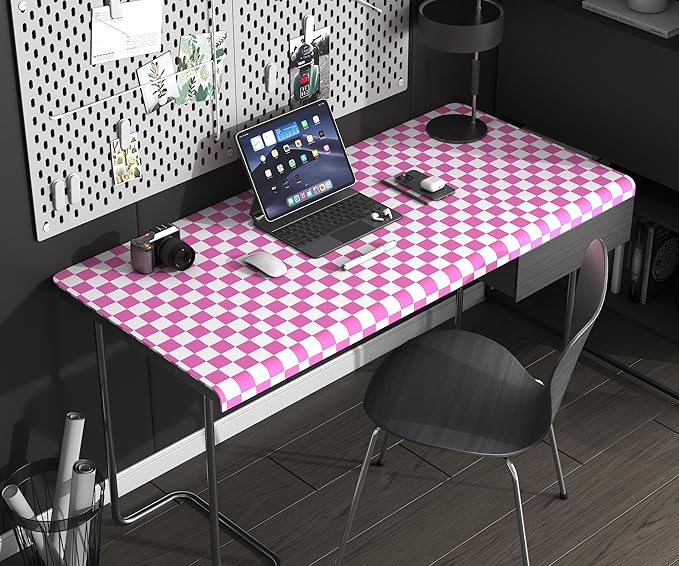 Modern Peel and Stick Wallpaper Pink and White Mosaic Checkered Contact Paper