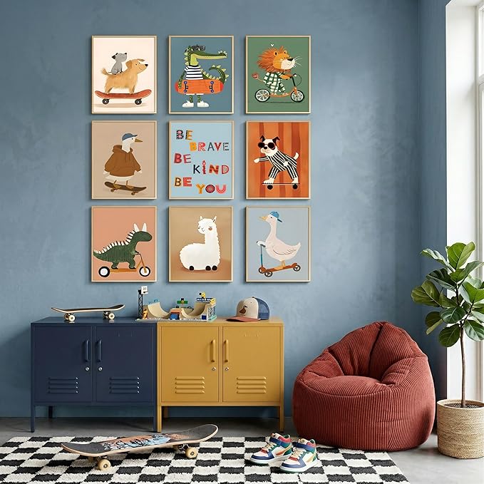 tgguytiy Kids Room Wall Art Set of 9 Cute Cartoon Animal Canvas Prints Nursery