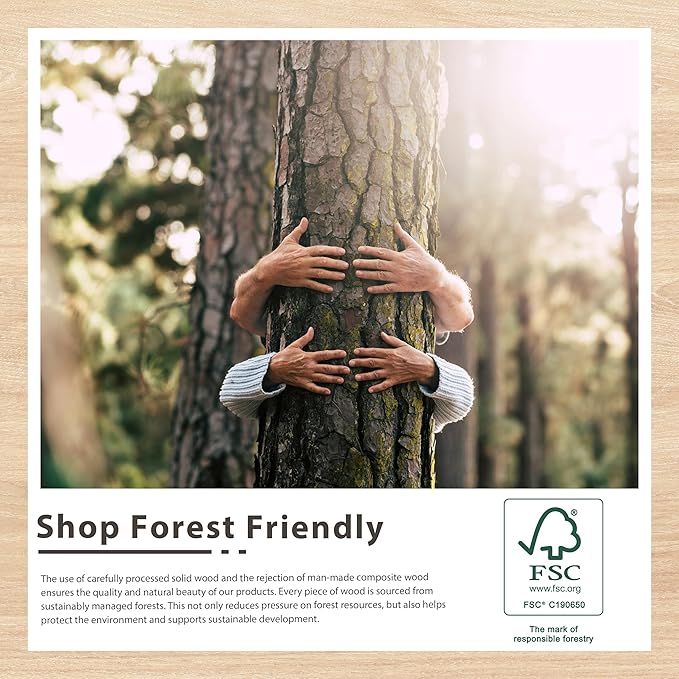 YOSHOOT Rustic Wooden Framed Wall Mirror, Natural Wood and Iron Bathroom Vanity