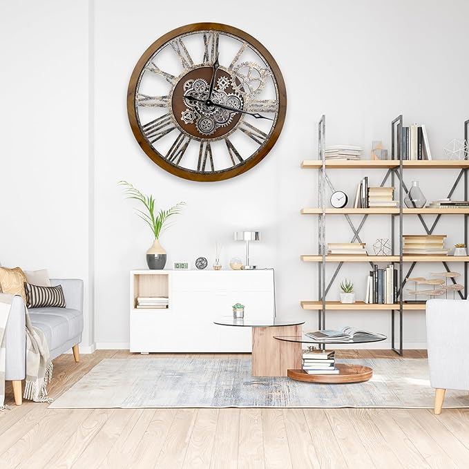 The B-Style Large Real Moving Gears Wall Clock 30 inch Rustic Retro Industrial