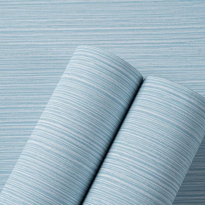 Grasscloth Textured Wallpaper Light Blue Linen Thick 24" X 394" Fabric Contact