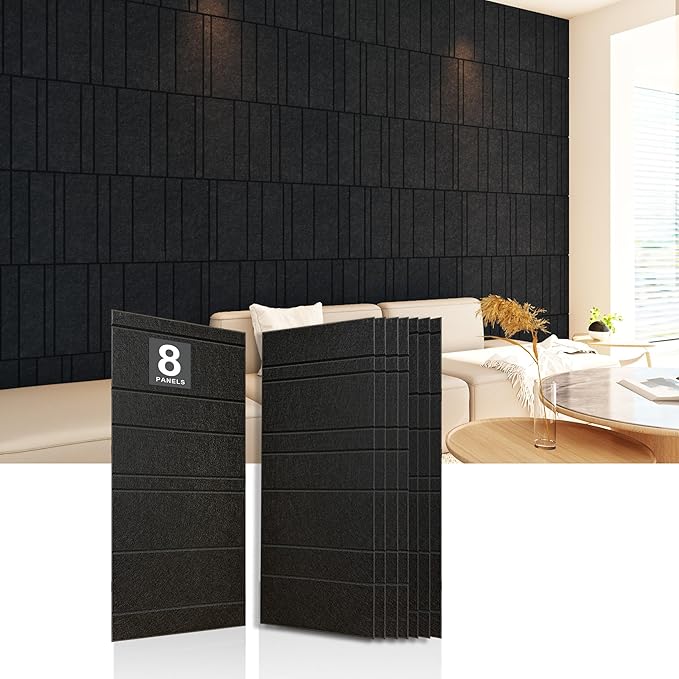 Acoustic Wall Panels â 8 Pack 31.75"x15.75" Thick Black Striped Groove Sound