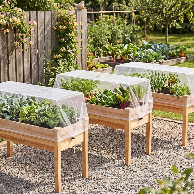 Woanger 3 Pack Garden Netting for Raised Beds 3 x 2 x 2 ft Rectangular Mesh Plant Covers with Drawstring for Garden Protection, Raised Bed Bird Netting Pest Barrier Screen for Protecting Vegetables