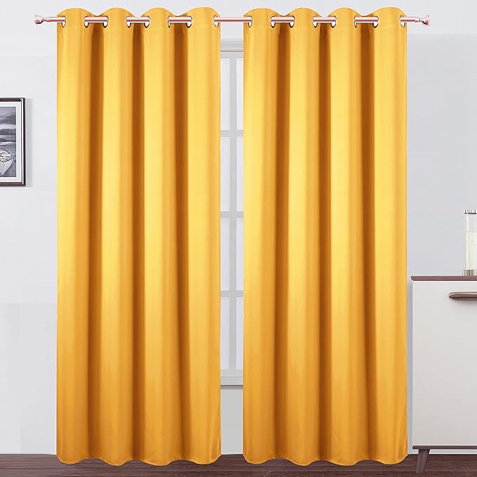 LEMOMO Blackout Curtains 66 x 95 inch/Yellow Curtains Set of 2 Panels/Thermal