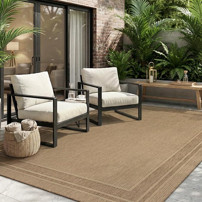 MontVoo-Outdoor Rug-Patio Rug 4x6 ft Polypropylene Indoor Outdoor Rugs Outdoor Carpet for Patio Deck Balcony Porch, Textured Weave, Durable for High Traffic, Fade-Resistant, Modern Neutral Brown