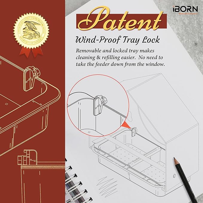 iBorn 2026 New Window Bird Feeders for Outdoors Wind-Proof Tray Lock,Cardinal Bird Feeder with Strong Suction Cups for Window Birds Watching, Chewproof PC, for Parent &Child