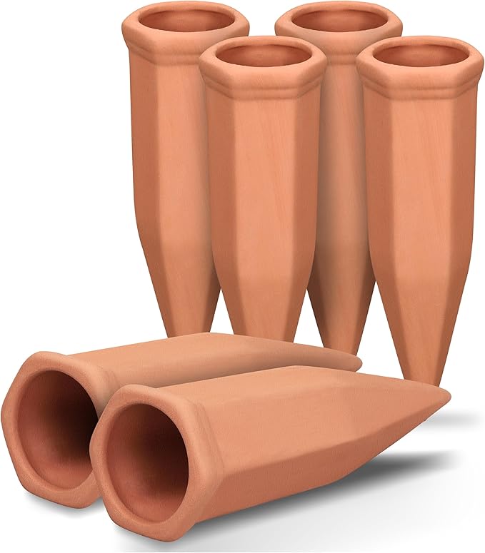 Large Terracotta Plant Watering Spikes, Automatic Plant Waterer Outdoor | Indoor Use, Vacation Clay Watering Devices System, Slow Release Self Watering Planter Insert, 6 Pack