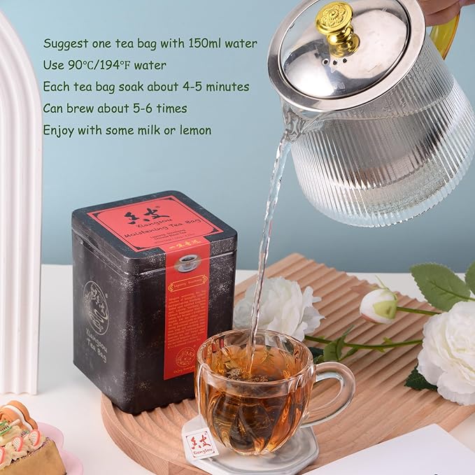 Xiangsou Moistening Tea,Lapsang Souchong Tea,Chinese Classical Smoked Black Tea with 30 Tea Bags,Strong Flower Fragrance With a Smoky Taste