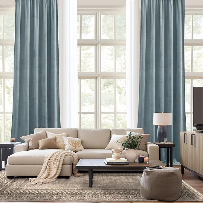NICETOWN Stone Blue Velvet Curtains & Drapes 108 inches Long