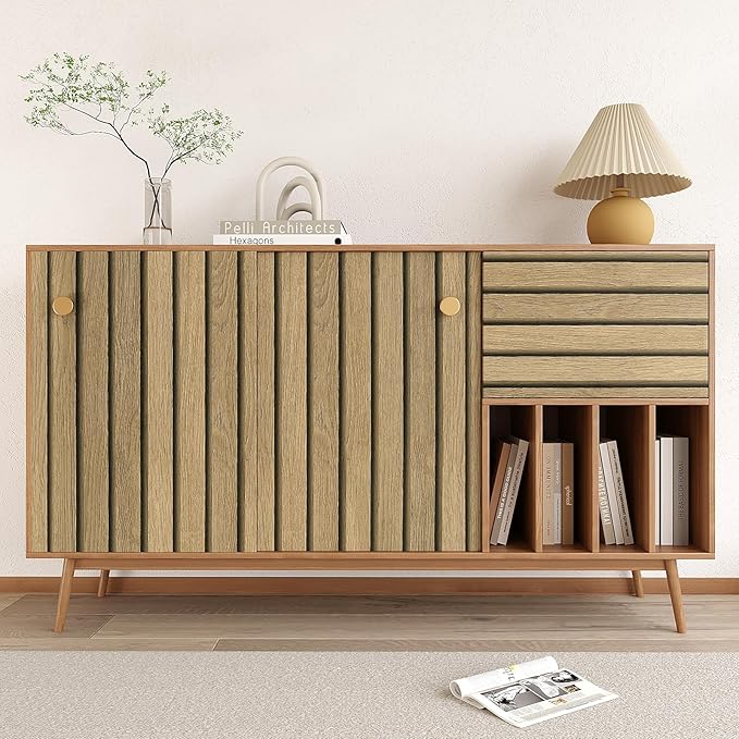 VEELIKE Natural Oak Wood Slat Wallpaper Peel and Stick Light Wood Panel Look