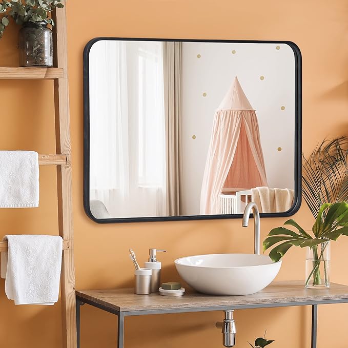 ZenStyle Black Metal Framed Rectangular Wall Mirror 24" x 36" Bathroom Mirror