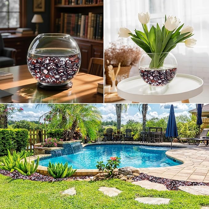 Skyflame 10-Pound Fire Glass Beads for Fire Pit Fireplace, 1/2-Inch Size Amber Reflective Decorative Blended Fireglass Drops for Landscaping