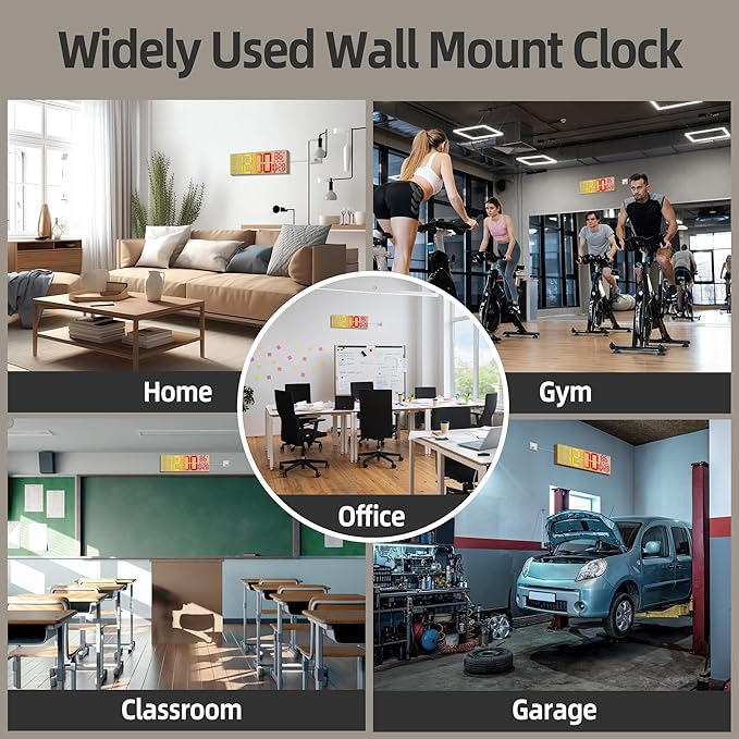 HAITANG 16.2" Large Digital Clock, 8 Colors Decorative Wood Wall Clock