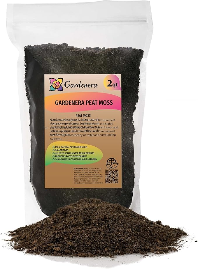 Premium Natural Sphagnum Peat Moss - Gardening Soil Amendment and Carnivorous Plant Soil Media by Gardenera (2 Quart Bag)