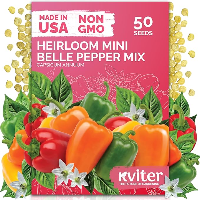 KVITER 50 Mix Sweet Mini Peppers Seeds (Capsicum annuum) â Mini Sweet Peppers Seed Packets Bell Pepper For Vegetable Garden â Non GMO Heirloom Dwarf Vegetable Seeds for Containers and Home Garden Beds