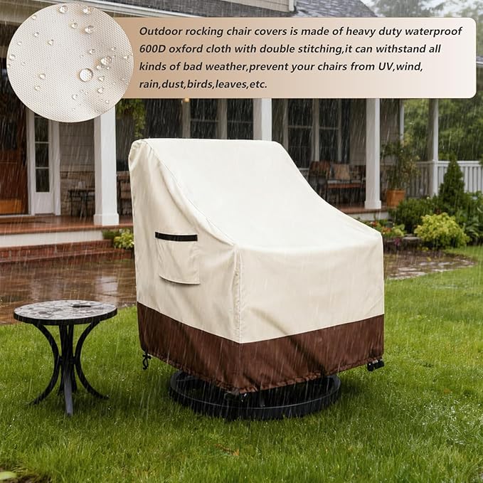 Waterproof 2 Pack Outdoor Swivel Chair Cover for Patio Chair Size Up to 40" W x 40" D x 36" H inch,Outdoor Lawn Patio Furniture Covers (Beige)