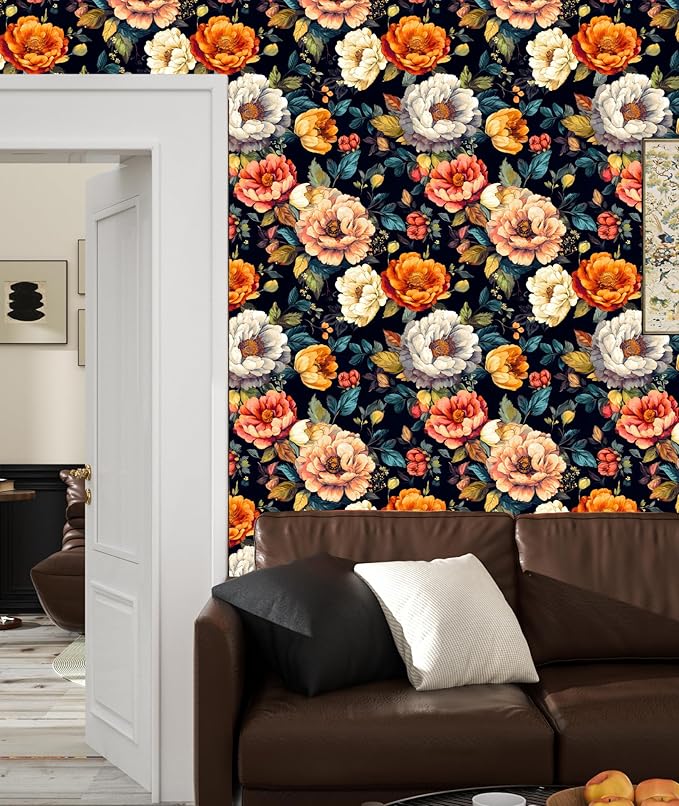 BOKEBEVE Extra Long Peel and Stick Wallpaper Vintage Extra Long Floral