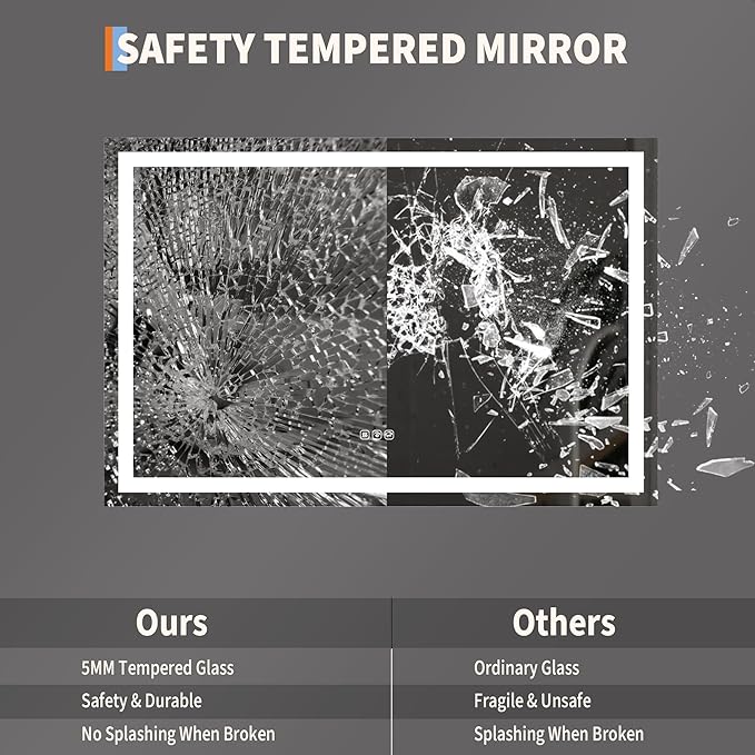 LED Bathroom Mirror 45 x 30 inch, Lighted Bathroom Vanity Mirror