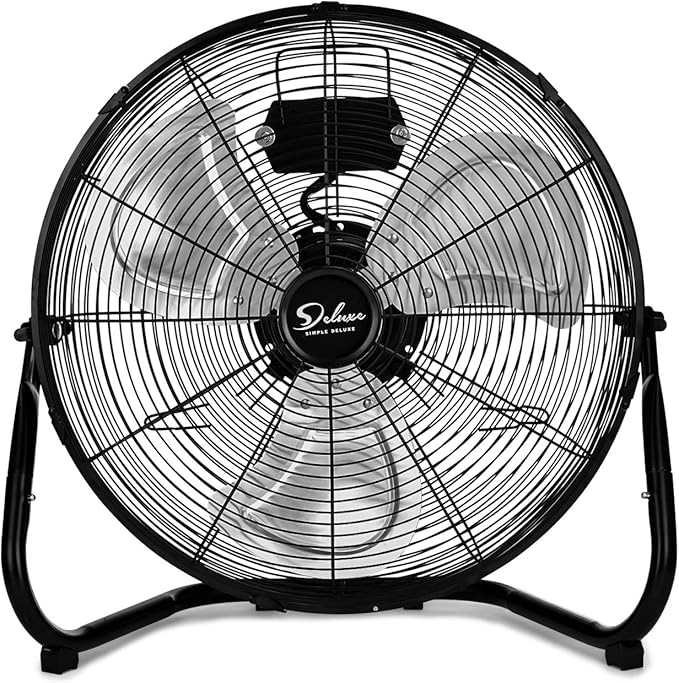 Simple Deluxe 20 Inch 3-Speed High Velocity Heavy Duty Metal Industrial Floor Fans Quiet for Home, Commercial, Residential, and Greenhouse Use, Outdoor/Indoor, Black, 2-Pack