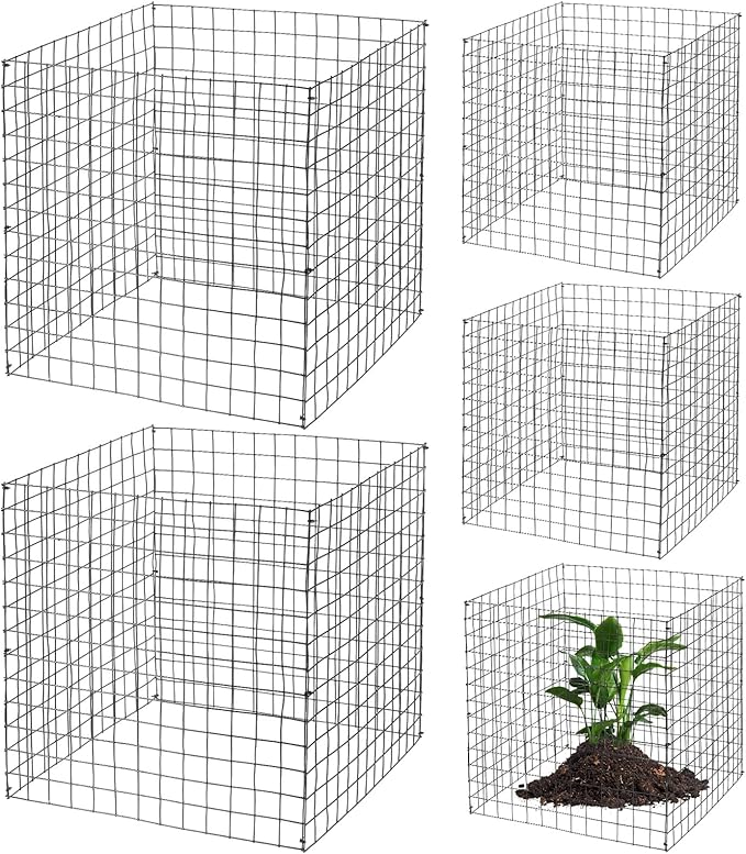Zubebe 5 Pack Small Wire Plant Protectors Square Plant Protectors from Animals Mesh Cage Chicken Wire Cloche for Shrubs and Vegetables with Ground Stakes and Nylon Ties (12 x 12 Inch)