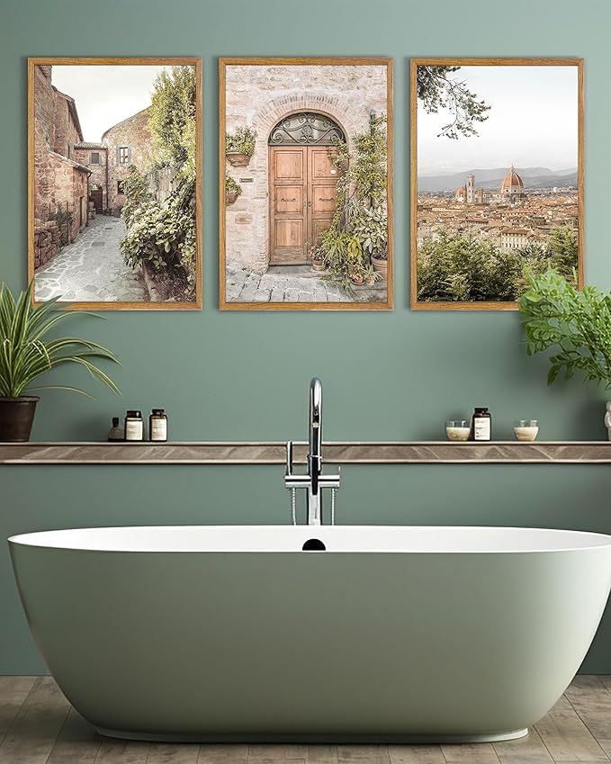 UPWOIGH Large Framed Canvas Wall Art, Set of 3 Italy Florence Travel Decor, 16x24in minimalist Natural Cotton Posters with Architecture, Tuscany Countryside, Farmhouse Aesthetic for Living Room,Office